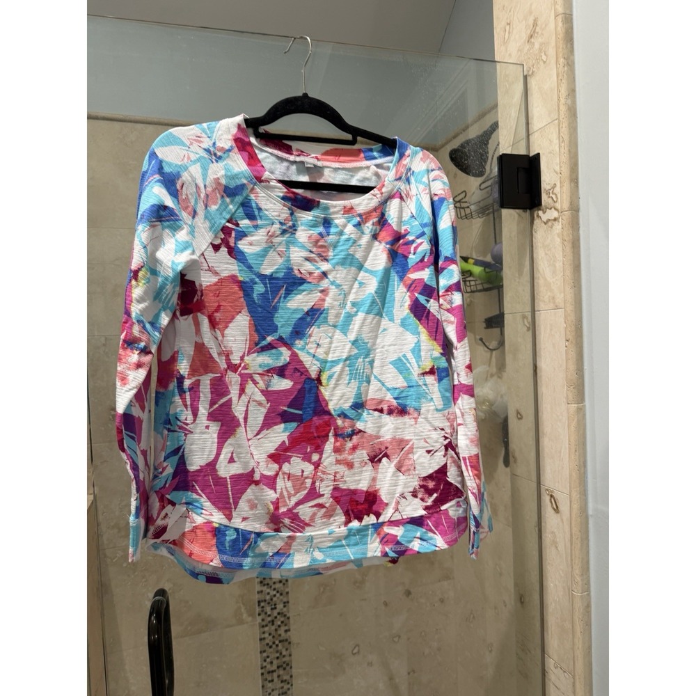 Talbots Womens Floral Pullover Crew Neck Top Long Sleeve UPF 50+ Size M
